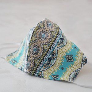 Handmade Teal/Yellow Geometric Face Mask